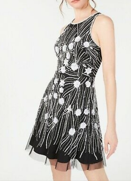 ADRIANNA Papell Black Ivory Beaded Halter Dress - Picture 2 of 12